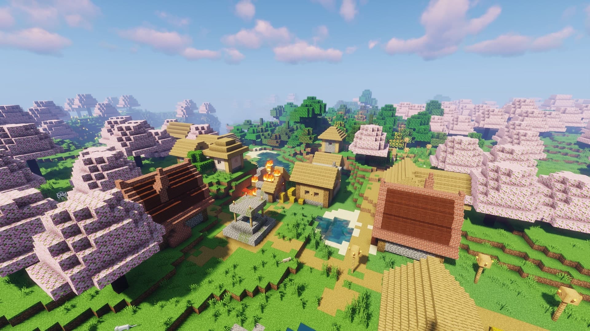 Minecraft mod package showcase featuring enhanced landscapes and structures